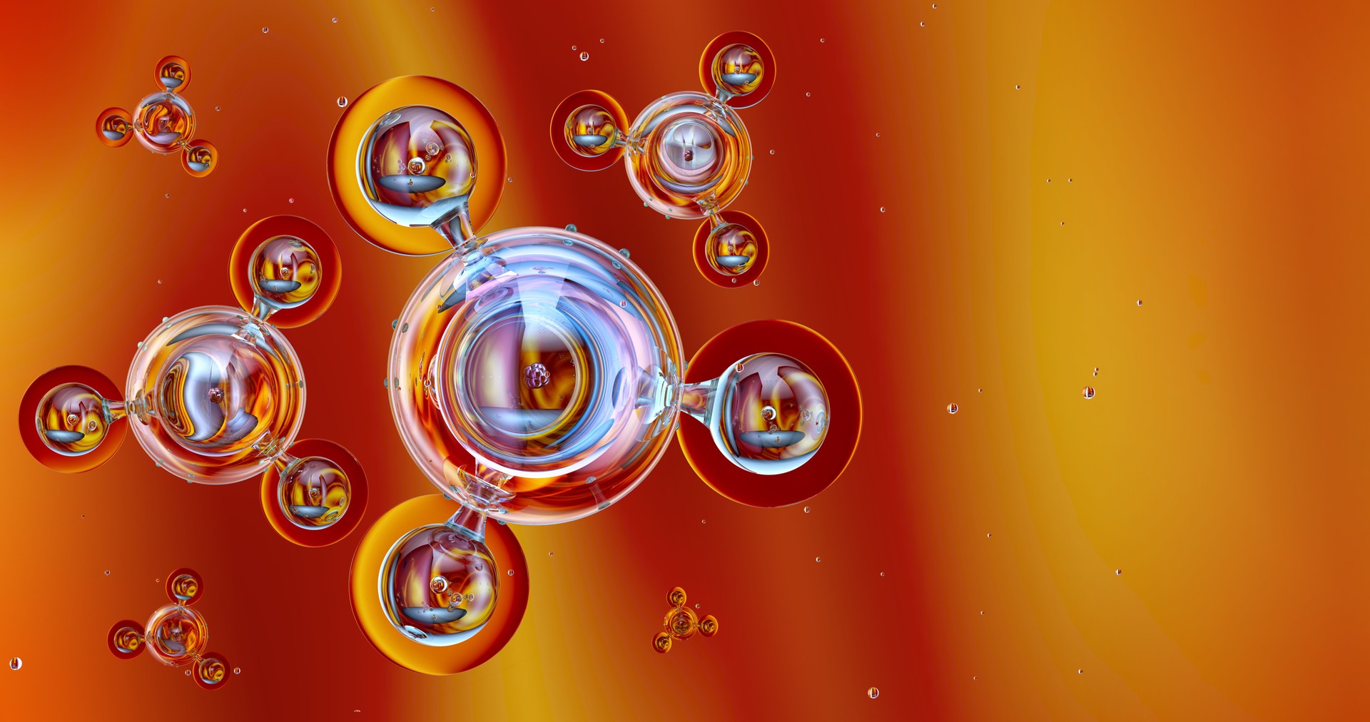 Molecule structure model, inorganic compound: atoms bonded to single atom, abstract chemical molecular formula. Biotechnology, chemistry, physics, biology, medical science research 3D illustration